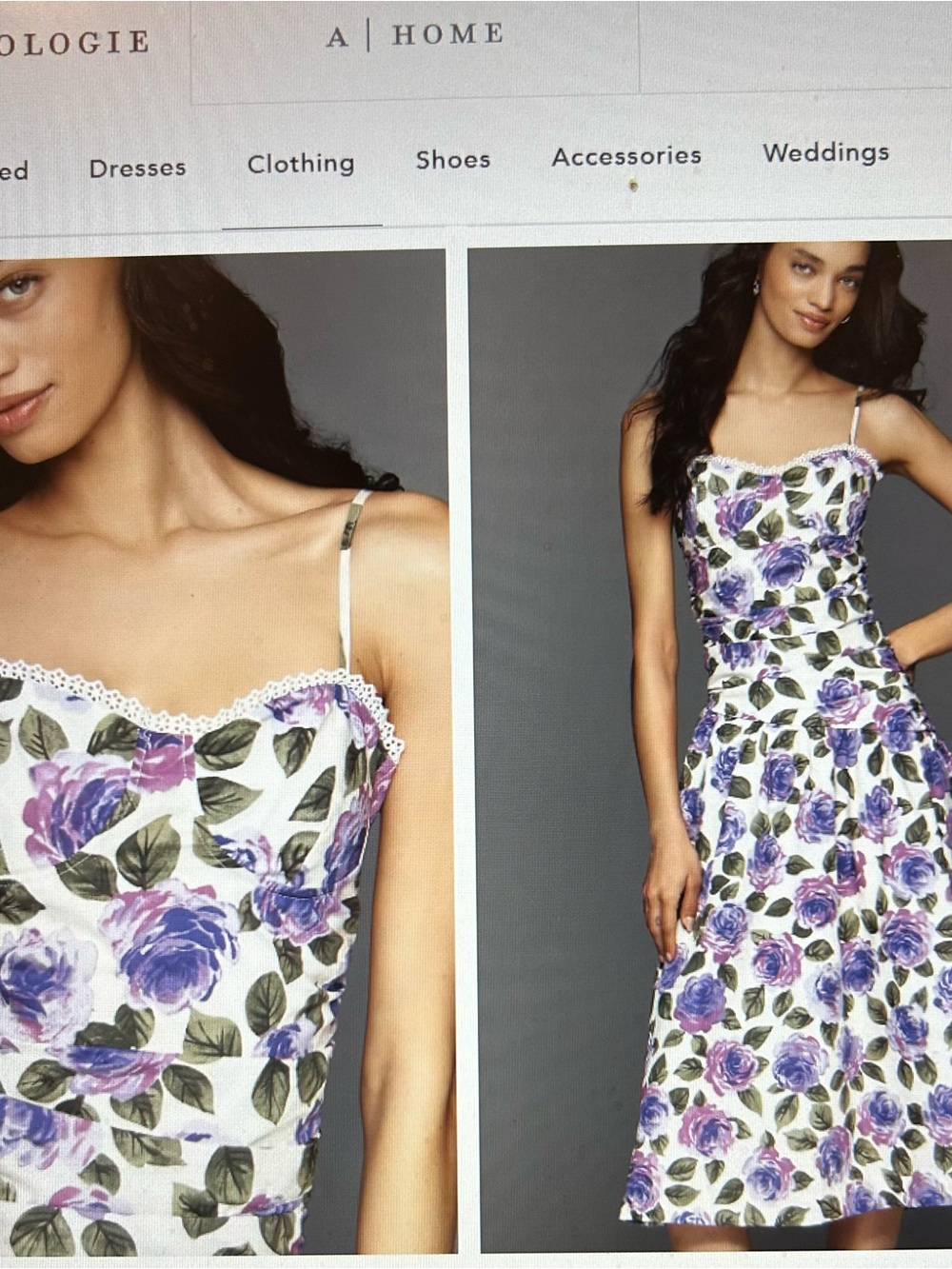 Anthropologie Maeve Purple Rose Floral Spaghetti-Strap Dress - Picture 3 of 6